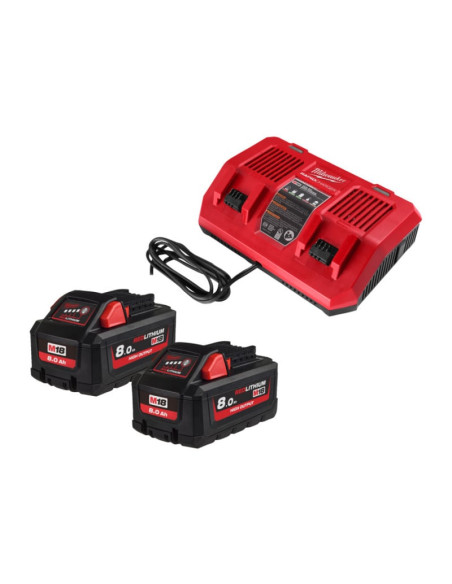 Kit MILWAUKEE M18 HNRGO4-802: 2 Baterías M18 8.0AH + Cargador Doble M18 DFC - Imagen 1