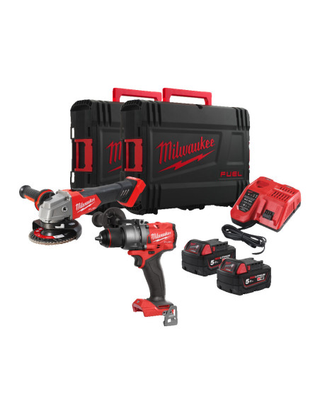 Powerpack Milwaukee M18 FPP2E3-502X Taladro Percutor M18 FPD3 + Amoladora M18 FSAG125X - Imagen 1